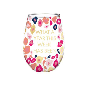 Mary Square Pink Gold Floral Stemless Wine Glass
